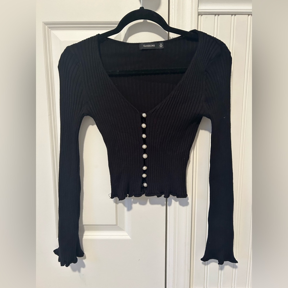 Glasson black cardigan with pearl buttons